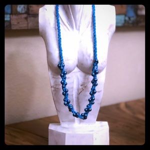 Blue beaded necklace with coconut clasp A1
